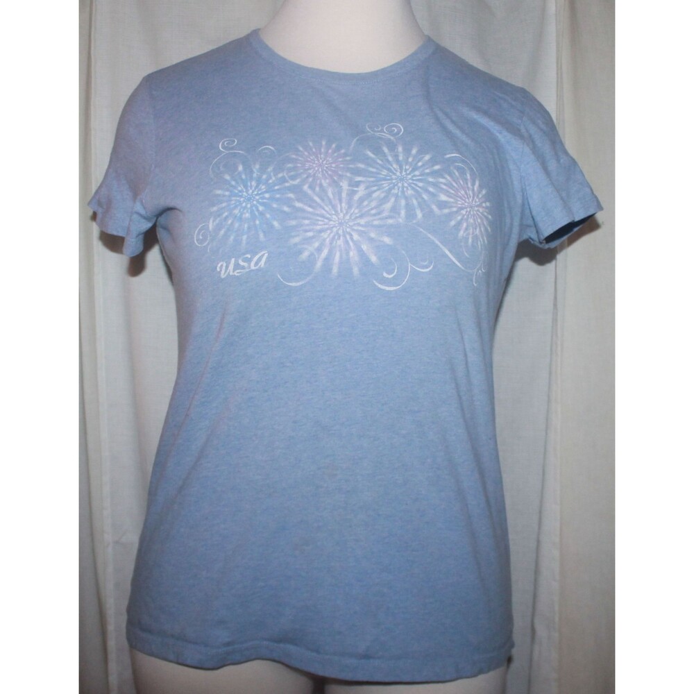 Women's FiveStars Blue USA 4th of July Fireworks Short Sleeve Tee Size XL